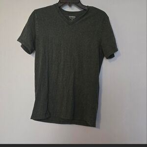 Express Men's Charcoal Green Flex Stretch V-Neck Tee